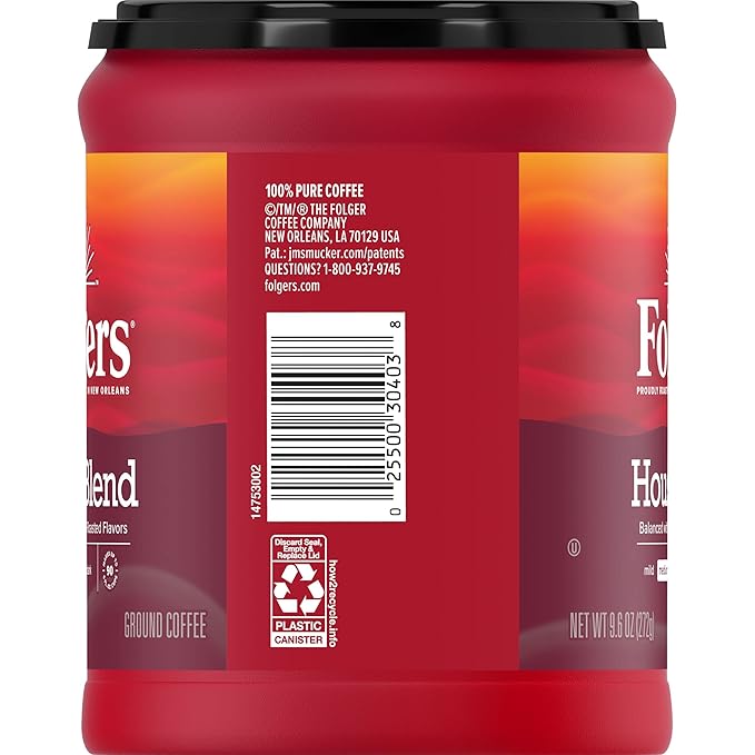 Folgers House Blend Ground Coffee Medium Roast 9.6 Ounce (Pack of 3)