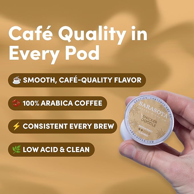 Sarasota K-Cup Coffee Pods | Medium Roast Flavored Coffee | Snickerdoodle Sugar Cookie | Single Serve for Keurig Brewers | Gourmet Low Acid Mold Free | 24 Count