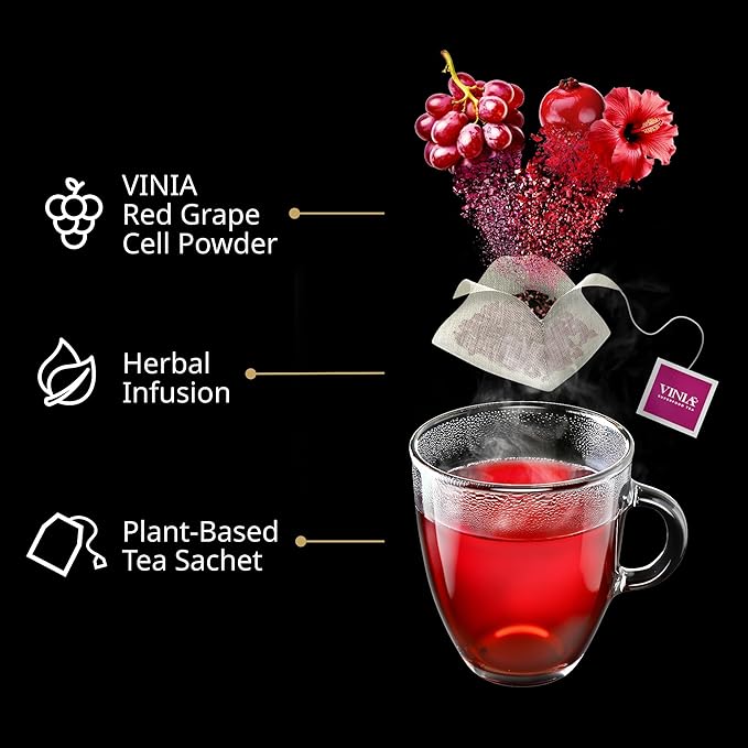 VINIA Cranberry Hibiscus Herbal Tea Bags Made with Organic Herbal Tea Infused with Piceid Resveratrol for Heart Health Nitric Oxide Physical Energy Alertness Blood Flow Keto Kosher NON-GMO. 3