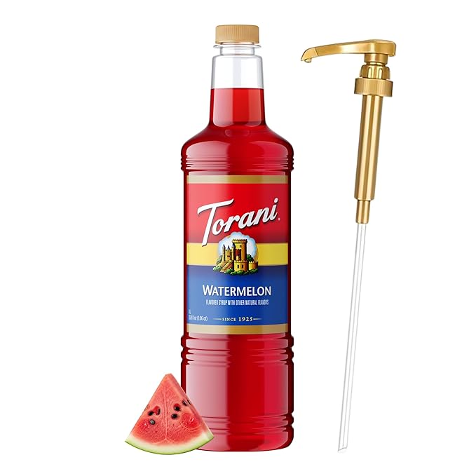 Torani Watermelon Syrup 1 Liter with Pump – Juicy Summer Flavoring for Drinks Cocktails &amp Mocktails – Pure Cane Sugar Natural Flavors BPA-Free Bottle – Refreshing Beverage Syrup
