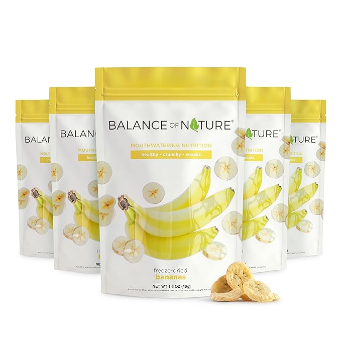 Balance of Nature Freeze-Dried Bananas (5 Pack) – 100% Real Fruit Crunchy Banana Slices Healthy Snack Mouthwatering Nutrition Gluten-Free Vegan No Sugar Added Five 1.6 oz Bags