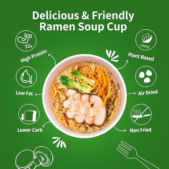 VOLO VERO High Protein Ramen Cups 14-Count Variety Flavors Plant-Based Vegan Non-Fried Low Fat Quick and Convenient Meals