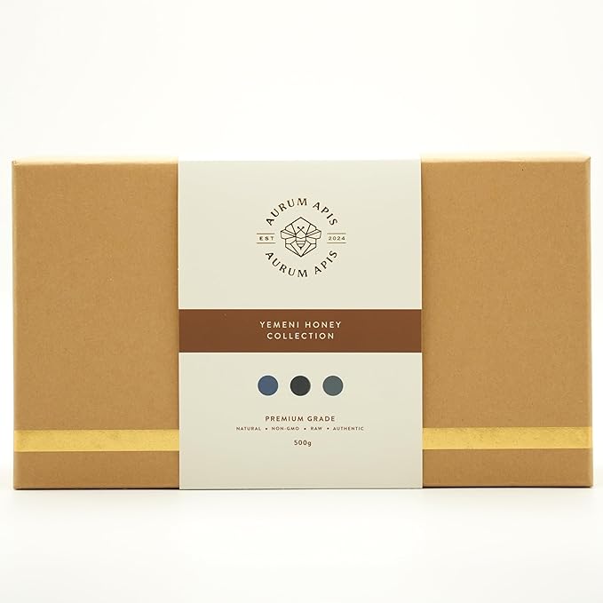 Aurum Apis Raw Yemeni Honey Gift Box – Authentic Sidr Sumar &amp Wildflower Honey | 100% Raw Unfiltered Hand-Harvested Non-GMO Smooth Texture &amp Rich Aroma (Pack of 3) – Each 500g Honey Jar