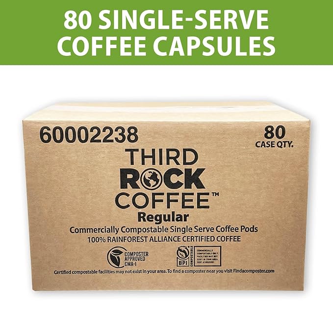 Third Rock Dark Roast Compostable Coffee Pods – 80 Count – 100% Rainforest Alliance Certified Coffee