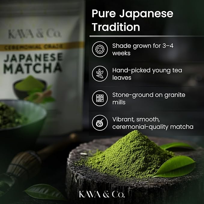 Kava &amp Co. Ceremonial Grade Japanese Matcha Green Tea Powder