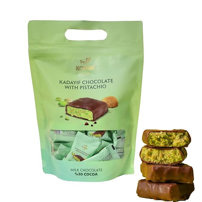 40 Count of Mini Dubai Chocolate Kunafa Pistachio Bar - Pistachio Chocolate Bars with Shredded Phyllo Dough - Fresh Daily Production Perfect for Gifting - 1.1 lbs (500g) / Aprox 40 Pieces