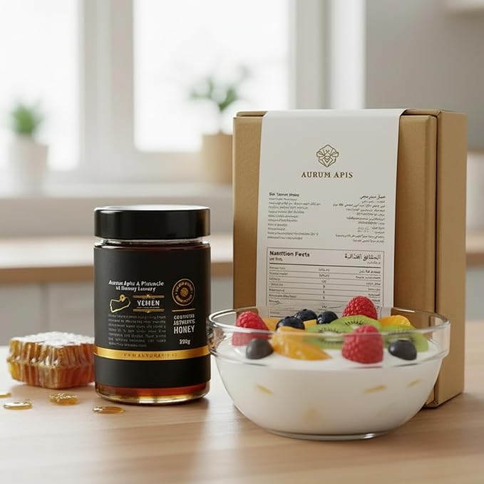 Aurum Apis Raw Yemeni Sidr Honey 100% Raw Unfiltered Pure Honey Hand Harvested Organic Honey Non-GMO Unprocessed Certified Organic Honey from Sidr Tree Blossoms Rich Flavor &amp Aroma Honey Jar