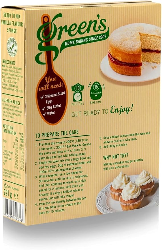 Green Vanilla Sponge Mix 221g Pack of 2