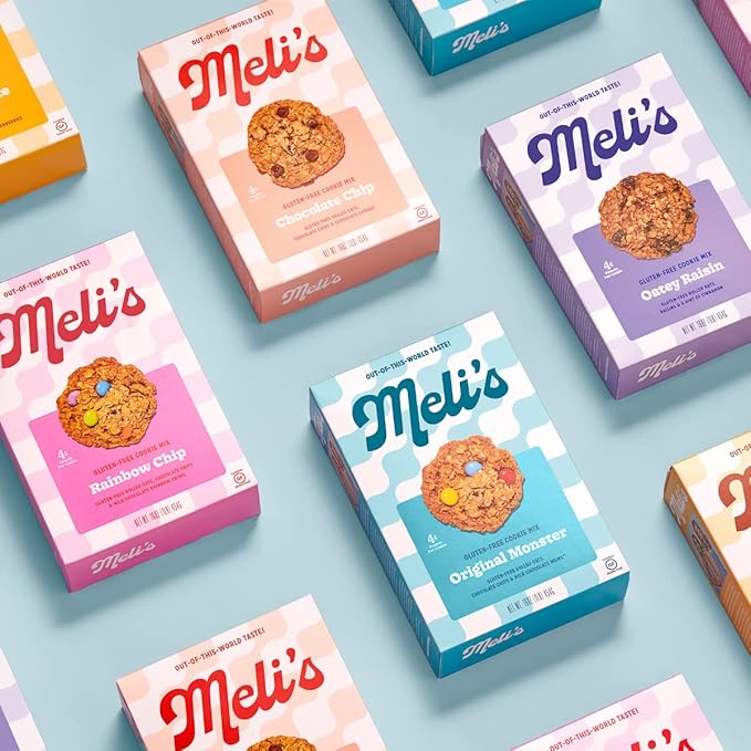 Meli’s Rainbow Chocolate Chip Gluten Free Cookie Mix High Protein Baking Mix with Milk Chocolate Rainbow Drops &amp Rolled Oats Easy Bake Oven Mixes for Sweet Treats &amp Desserts 16oz Box3-Pack