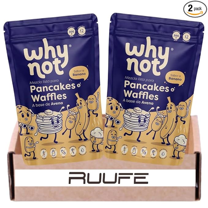 Almond based waffles Why Not Pancake mix (2 pack) with Banana flavor waffle Gluten Free &amp no added sugar Works with Waffle Maker - Fast and Fresh Breakfast Foods