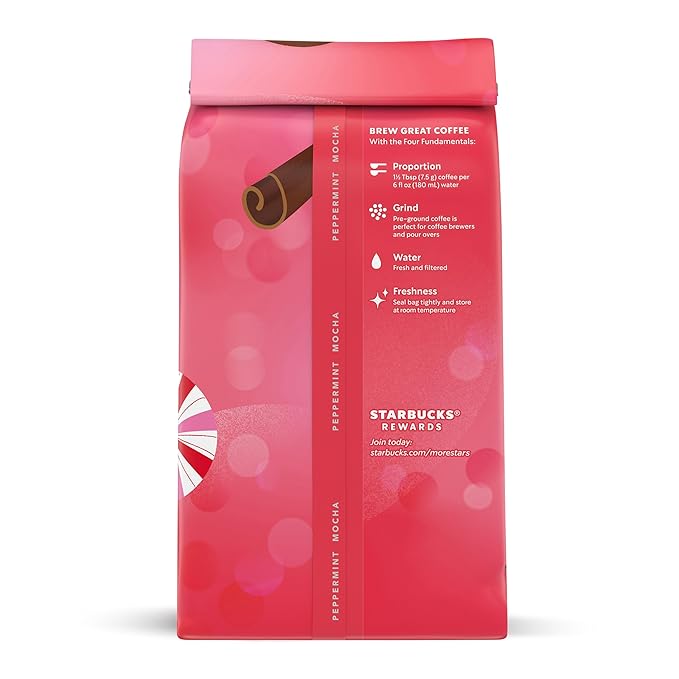 Starbucks Ground Coffee Peppermint Mocha Naturally Flavored Coffee 100% Arabica Limited Holiday Edition 6 Bags (11 Oz Each)