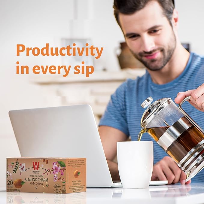 Wissotzky Almond Charm Tea Bags (4 Pack - 20 bags each) Caffeine Free Infused With Premium Fruit &amp Herbal Tea Leaves “AKA Chemdat Hashaked”