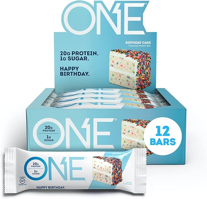 ONE Protein Bars Chocolate Chip Cookie Dough Gluten Free Protein Bars with 20g Protein &amp Protein Bars Birthday Cake Gluten Free Protein Bars with 20g Protein and only 1g Sugar