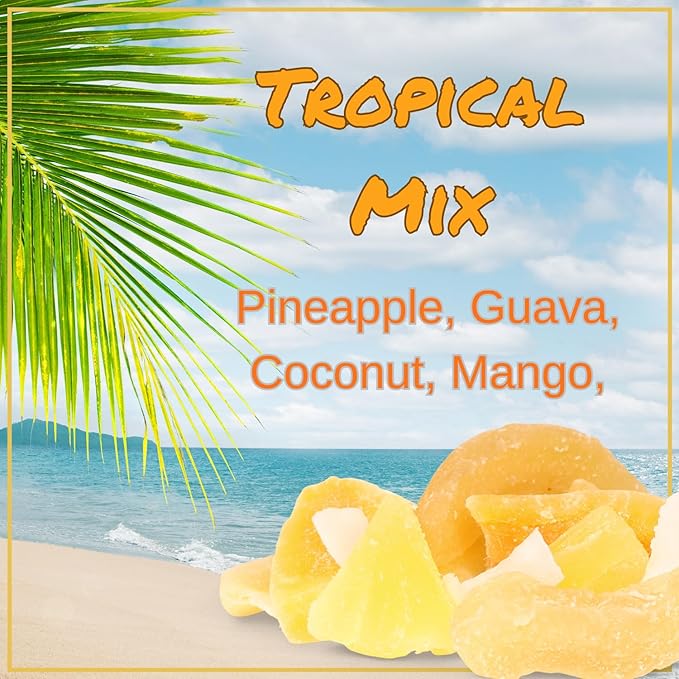 Tropical Mixed Dried Fruit Medley - by Its Delish 40 OZ Jumbo Container | Healthy Snacks for Adults | Fresh Snack Mix Dry Fruit | Pineapple Mango Guava Coconut | Vegan Kosher