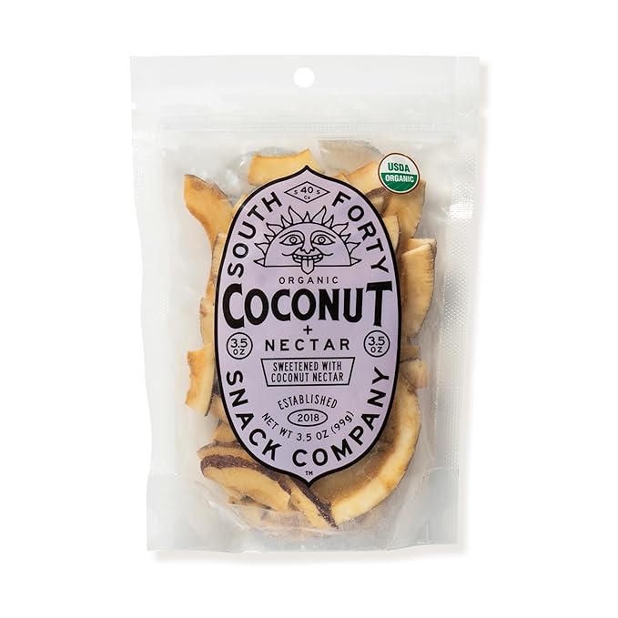 South 40 Snacks Organic Coconut Chips with Nectar Just 2 Ingredient (3.5oz bag pack of 4)