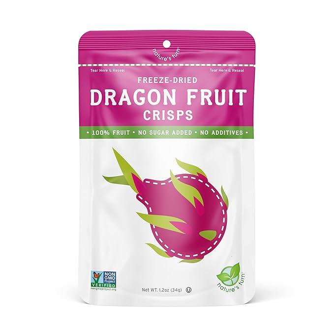 Nature’s Turn Freeze-Dried Dragon Fruit Crisps – Healthy Gluten-Free Crispy &amp Delicious Plant-Based Snack Ideal for Cereal Smoothies School Lunches &amp On-the-Go Bags of 6 (1.2 oz Each)