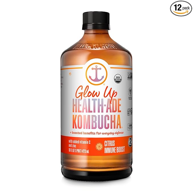 Health-Ade Kombucha Tea Organic Drink Fermented Tea with Living Probiotics Detoxifying Acids Supports Gut Health Non-GMO Vegan Gluten Free 12 Pack (16 Fl Oz Bottles) Citrus Immune Boost