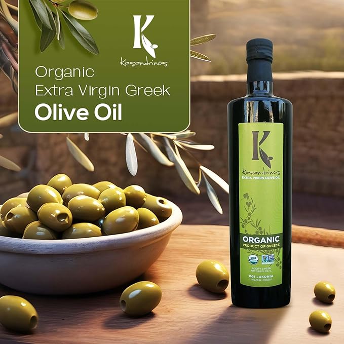 Kasandrinos Organic Olive Oil Extra Virgin Polyphenol Rich Greek Olive Oil 100% Organic First Cold Pressed Mild + Delicate Flavor Verified by Non GMO 1 L / 33.8 oz