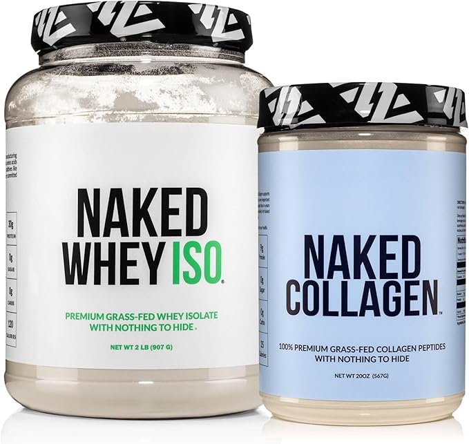 NAKED Whey Isolate Protein Powder (28 Servings) Collagen Peptides Protein Powder 20oz (60 Servings) – Grass-Fed Zero Carb Unflavored Non-GMO Gluten Free Keto Paleo Friendly