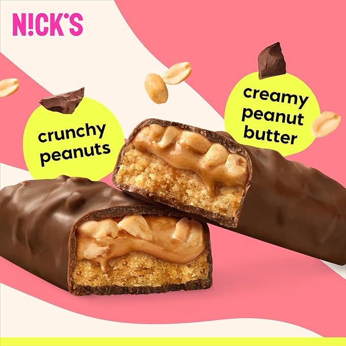Nick’s Protein Bars Peanut Butter – 12-Count Box | High Protein Low Calories Low Carbs Keto Friendly No Added Sugar (12 bars x 50g)