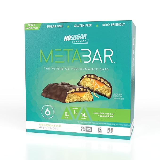*NEW* No Sugar META BAR - High Protein Energy Bars 0g Sugar 14g Protein Low Net Carb Chocolate Caramel &amp Peanut - Grab &amp Go Protein Snack Bars with Six Layers of Decedent Delight - Gluten