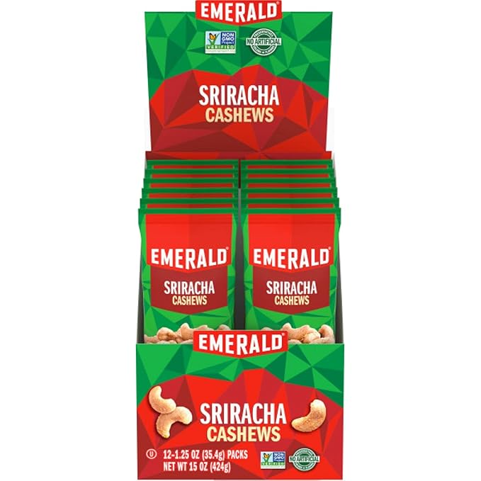 Emerald Nuts Sriracha Cashews 1.25 Oz Bags 12 Count