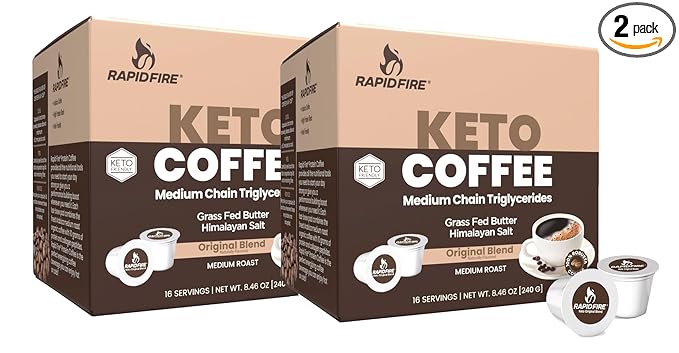 Rapidfire Original Flavor High Performance Keto Coffee Pods Supports Energy &amp Metabolism Single Serve K Cup Brown 16 Count 2 Pack