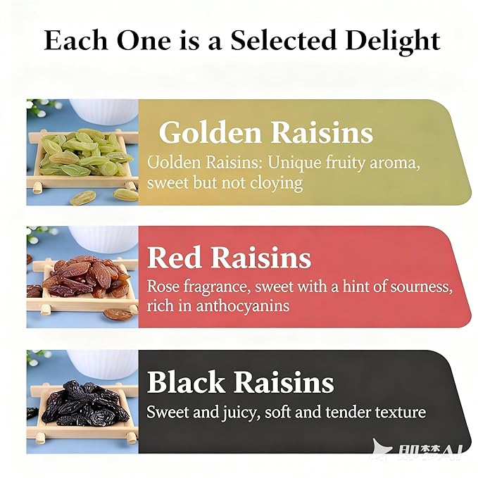 4-Flavor Colorful Seedless Raisins - Individually Wrapped Snack Packs Large Soft &amp Chewy Dried Fruit For Eating Baking Cooking(9g*20 packs)