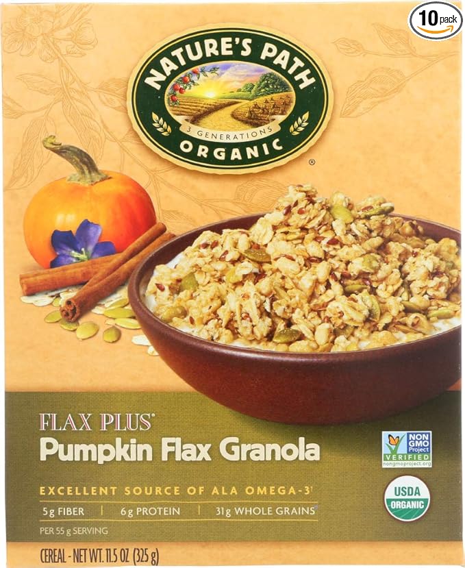 Nature's Organic Flax Plus Pumpkin Granola Cereal Boxes 11.5 OZ (Pack of 9)