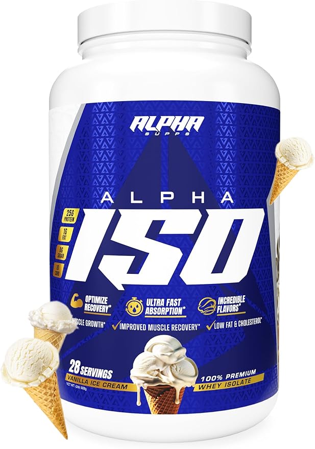 Alpha Supps ISO Low Carb 100% Whey Protein Isolate Powder 25 Grams Per Serving Helps Support Muscle Growth Low Sugar and Gluten Free (Vanilla Ice Cream 2 lb)