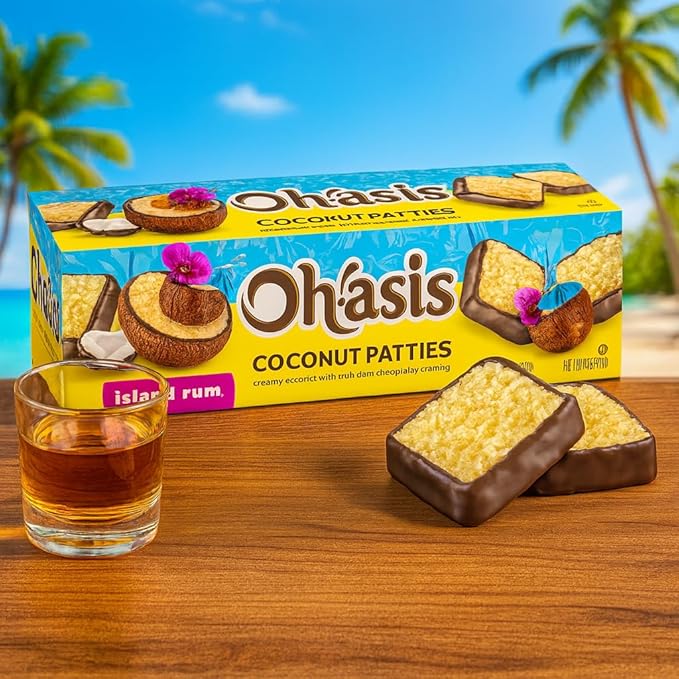 Chocolate Covered Coconut Patties – Island Rum Flavor – Creamy Coconut with Rich Dark Chocolate Coating – Individually Wrapped – 10.5 oz Box – Gourmet Tropical Candy Dessert Snack – Kosher Certified -