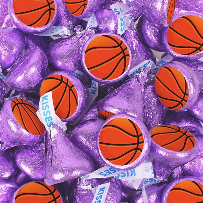 85 Pcs Basketball Candy Party Favors Milk Chocolate Kisses (13.6oz) - Purple