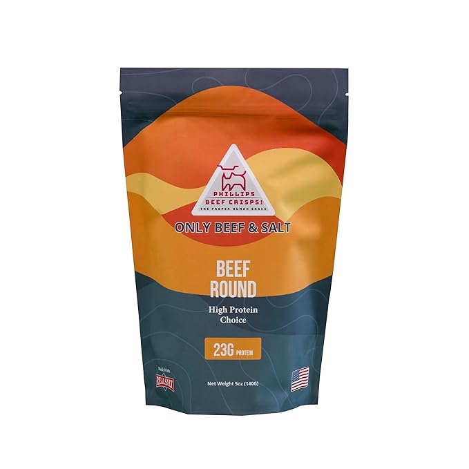 Phillips Beef Crisps - Lean Round - Only Beef &amp Salt - Zero Carbs - Zero Sugar - High Protein Meat Snacks - 23g Protein