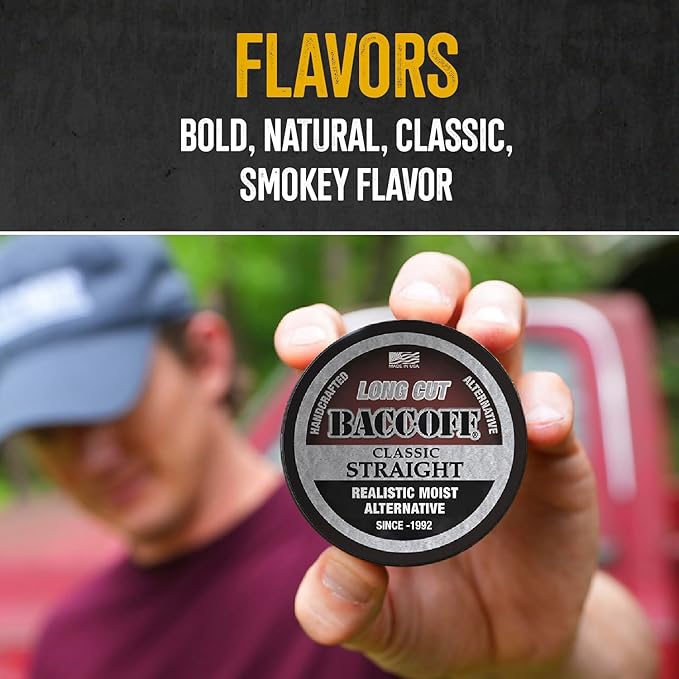 10 Cans BaccOff Classic Straight Long Cut Bold and Natural Flavor Realistic Moist Alternative