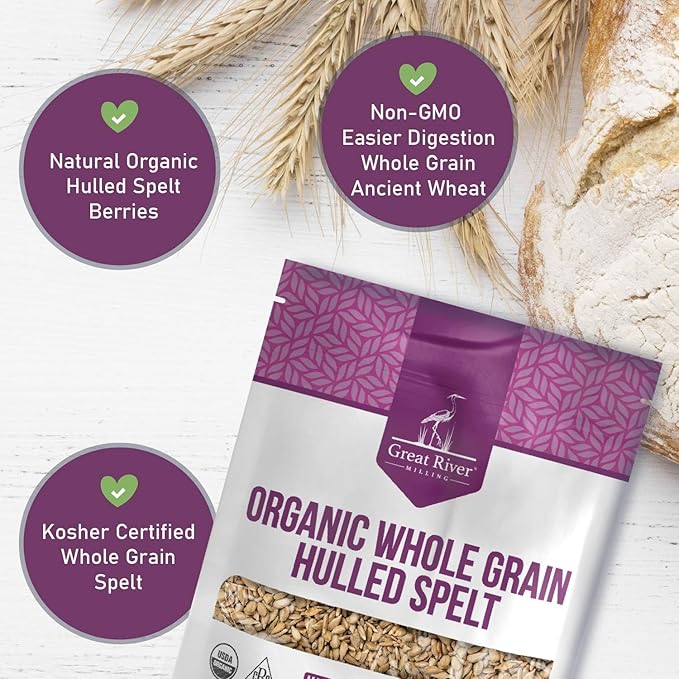 Great River Milling Organic Hulled Spelt Berries | Ancient Whole Spelt Grain | High Fiber &amp Protein | Non-GMO &amp Kosher | Ideal for Baking Salads Pilaf &amp More | 5 Lb