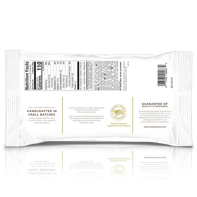 Russell Stover Sugar-Free Dark Chocolate Mix 10 Ounce Candy Individually Wrapped Bars Sweetened with Stevia