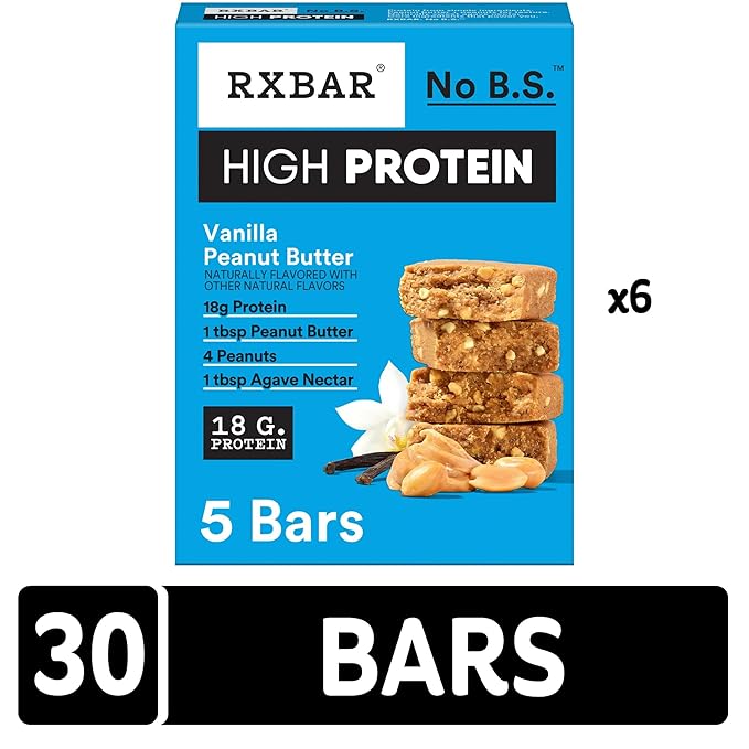 RXBAR High Protein Bars Gluten Free Protein Snacks Vanilla Peanut Butter (6 Boxes 30 Bars)