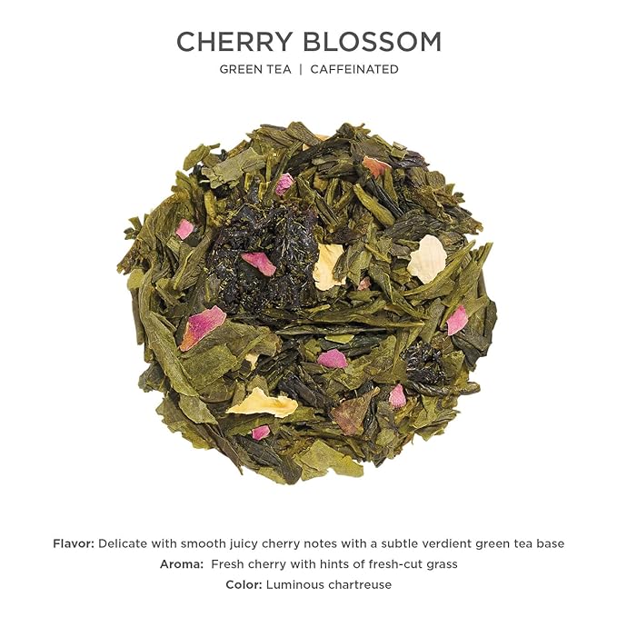 Tea Forte Cherry Blossom Premium Caffeinated Green Tea Blend Event Box Bulk Pack 40 Count 10 per tray Individually Wrapped Handcrafted Pyramid Infusers