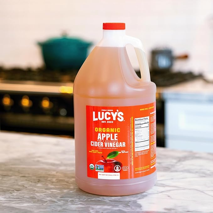 Lucy's Family Owned - GALLON SIZE Organic With the Mother Apple Cider Vinegar Unfiltered Unpasteurized NonGMO and Raw