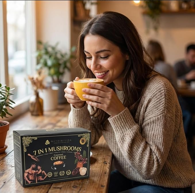 7 in 1 Mushrooms Gourmet Coffee | Non-GMO Gluten-Free Nut-Free Vegan (15-Sachets 0.64 oz Each)