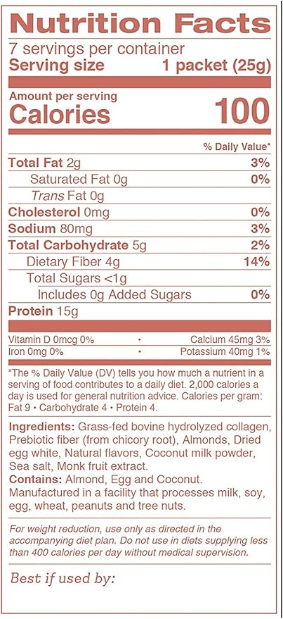 Dr. Kellyann Keto Vanilla Almond Shakes (7 Servings) – Grass-Fed Collagen Protein Gluten-Free Non-GMO Keto-Friendly 1 Pack