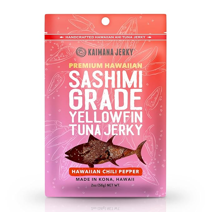 Kaimana Ahi Tuna Jerky Hawaiian Chili Pepper - Soft and Tasty - Premium Fish Jerky Made in the USA. High in Omega 3's All Natural and Wild Caught - 2 Ounce (Pack of 3)