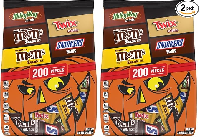 M&ampM'S SNICKERS TWIX &amp MILKY WAY Milk Chocolate Halloween Candy Variety Pack 200 Ct Bulk Assorted Chocolate Candy Variety Pack (Pack of 2)