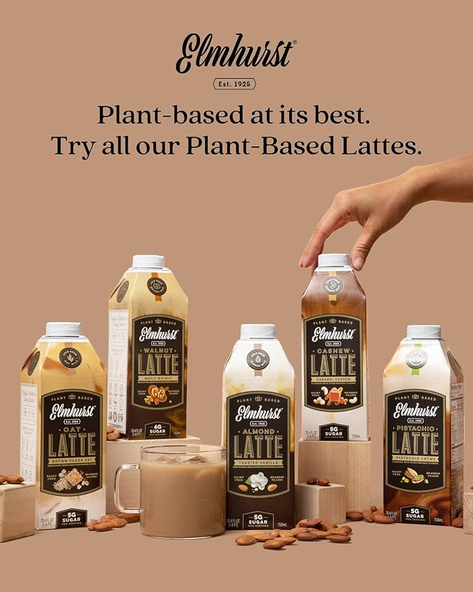 Elmhurst 1925 Brown Sugar Oat Milk Latte – Plant-Based Vegan Dairy-Free Latte Made of Whole Grain Oats Cold Brew Premium Arabica with 95mg Caffeine &amp Real Brown Sugar – 25.4oz (Pack of 6)