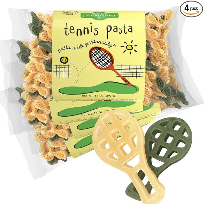 Pastabilities Fun Shaped Pasta for Kids - Tennis Pasta - Racket Sport Theme Non-GMO Natural Wheat Pasta All-Natural Kosher Certified Made in the USA (4 Pack 14 Oz)