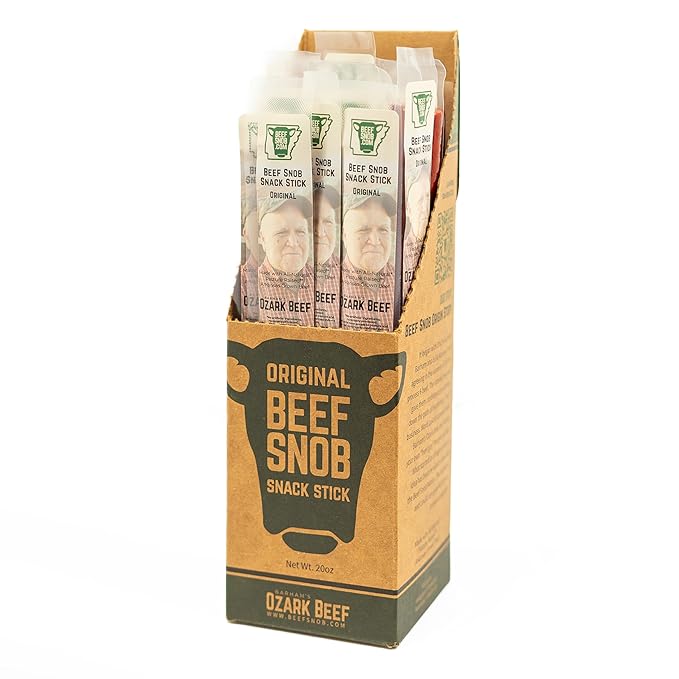 Beef Snob Snack Sticks - Original Flavor – High Protein Sugar-Free Keto &amp Gluten-Free Beef Jerky – 20 Count 1 oz Each – Healthy On-the-Go Meat Snack