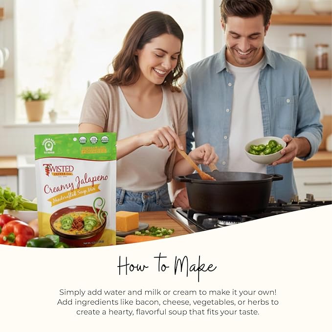 Twisted Pepper Co. Creamy Jalapeño Dry Soup Mix – Handcrafted Homestyle Creamy Soup Gluten-Free Rich Flavor with Jalapeños Bacon Bits Green Chilies Cheddar Cheese – Serves 6