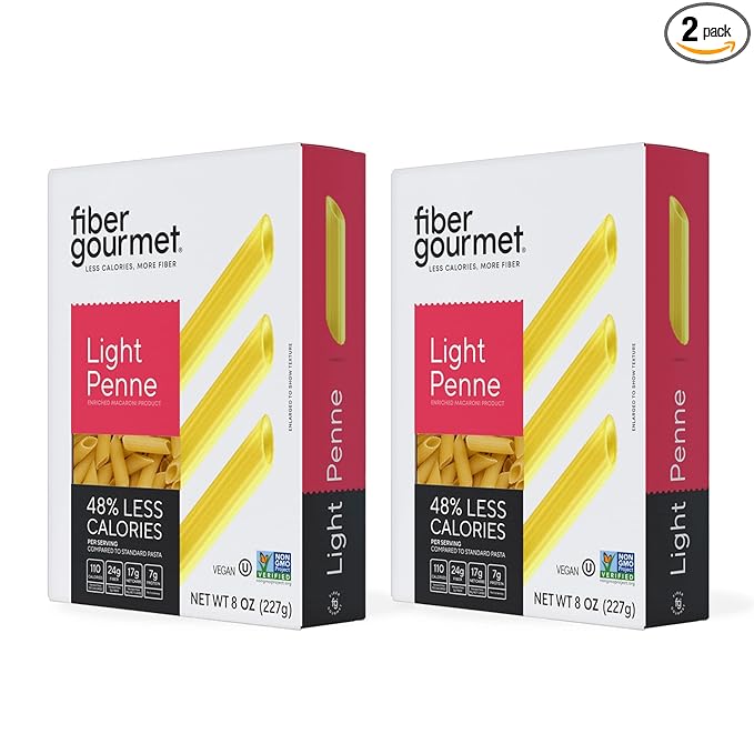 Fiber Gourmet Light Penne Low Net Carb Pasta - High Fiber Keto Pasta with 48% Less Calories 24g Fiber Non-GMO Made in Italy Kosher Certified Healthy Alternative - 2 Pack