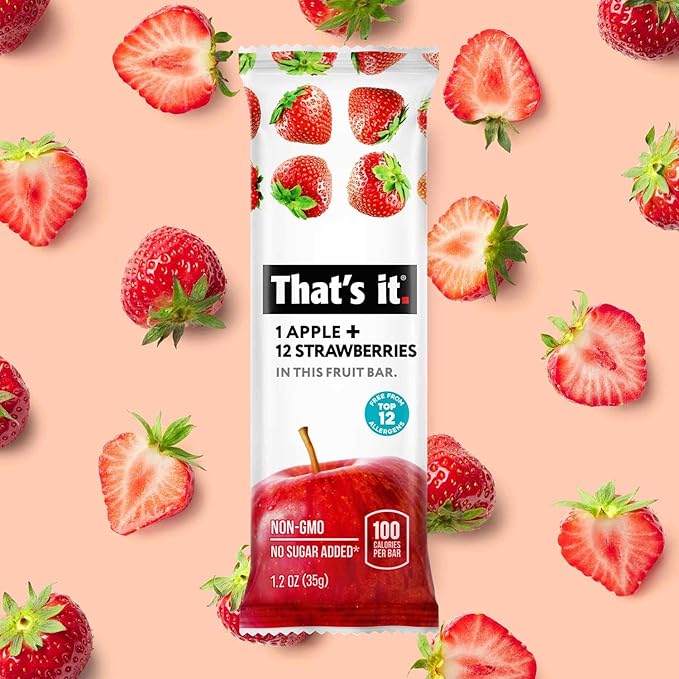 That's it. Apple + Strawberry 100% Natural Real Fruit Bar Best High Fiber Vegan Gluten Free Healthy Snack Paleo for Children &amp Adults Non GMO No Sugar Added No Preservatives Energy Food (12 P