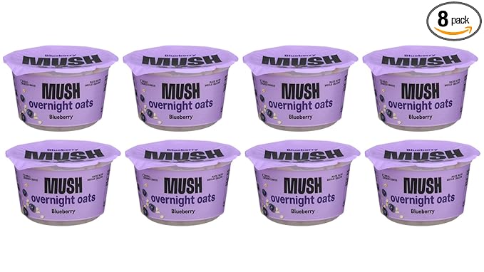 Mush Overnight Oats - Blueberry - 15g Protein Good Source of Fiber Non-GMO Dairy Free Gluten Free 5oz - 8 Pack